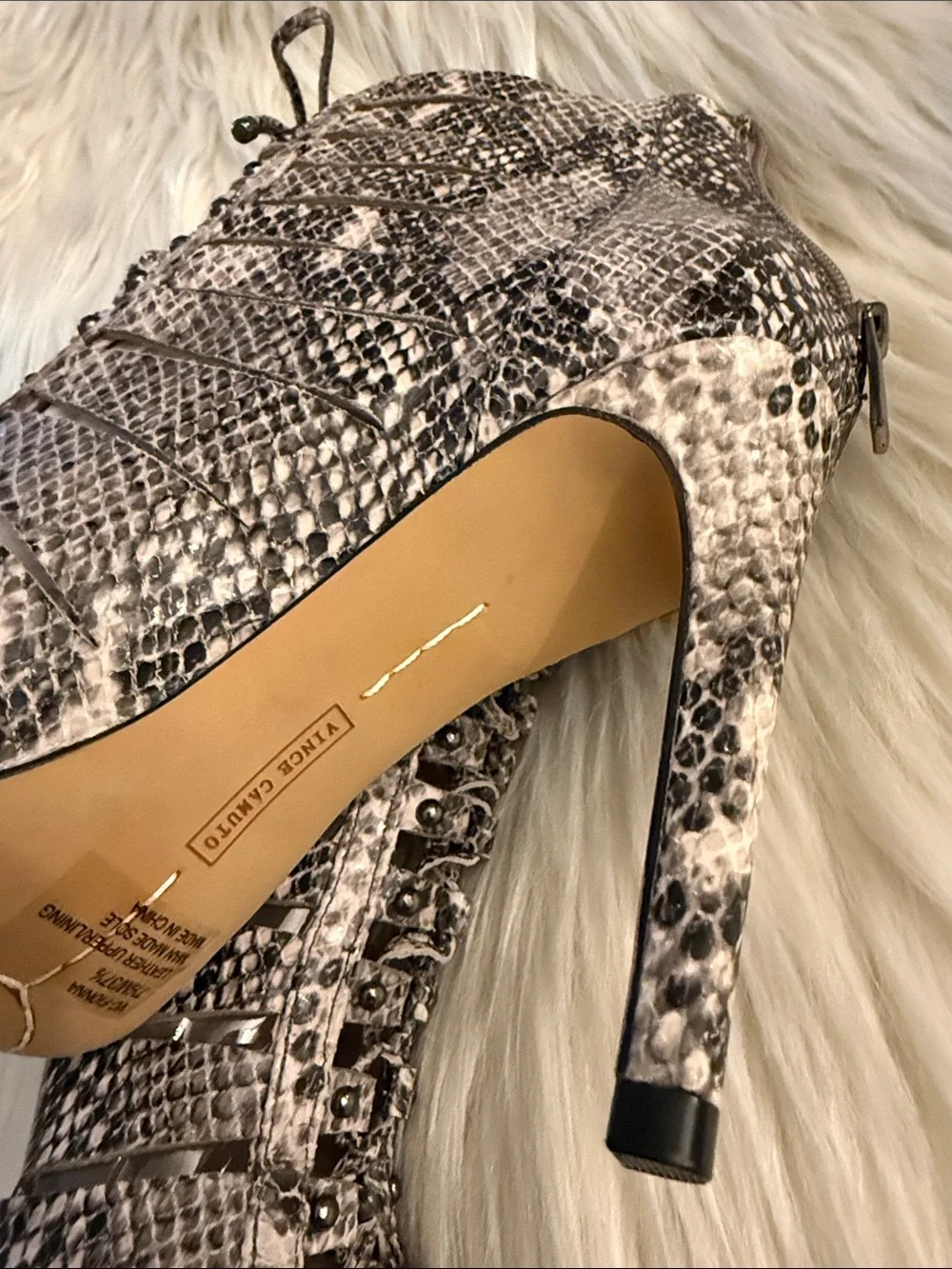 Vince Camuto Snake-Print Strappy High Heel Booties - Neutral